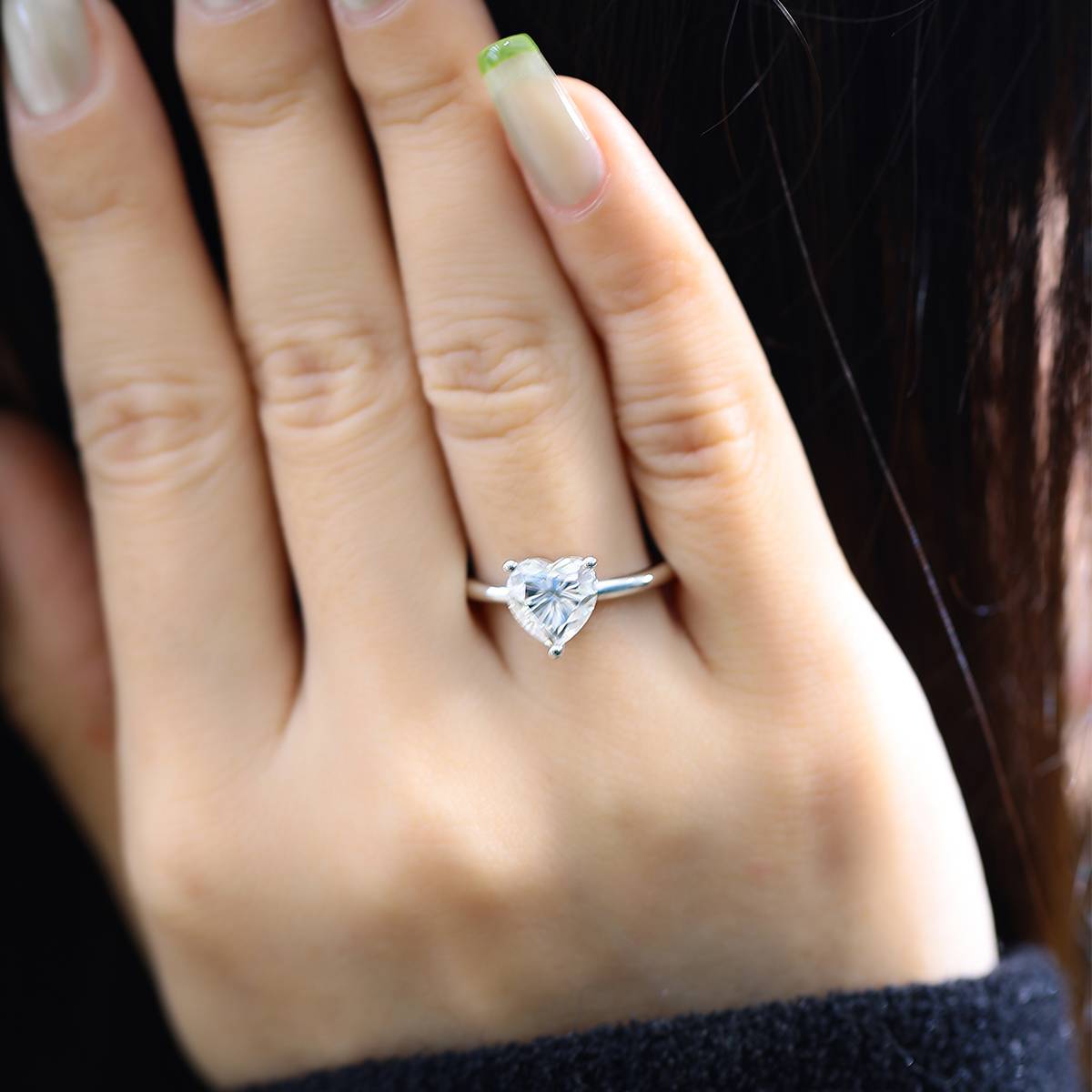 Classic heart-shaped S925 silver plated white gold moissanite diamond women's ring 2.0 carats D-class